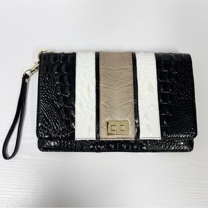Brahmin Lily Pouch Wristlet Clutch Black Amida Color Block Stripe‎